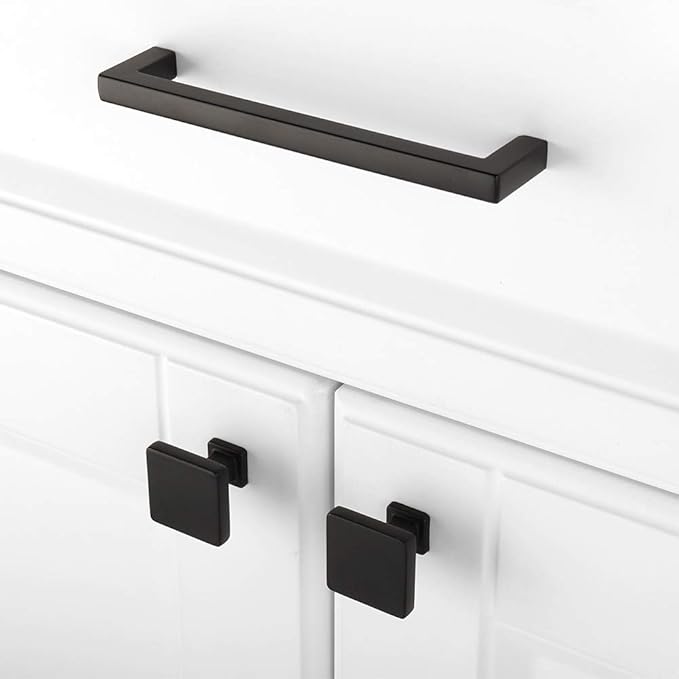 KOOFIZO 20 Pack Black Cabinet Knobs Matte Black Drawer Knobs K08 Square Single Hole Cabinet Pulls for Cabinets Drawer Dresser Cupboard Bedroom Closet Bathroom Vanity