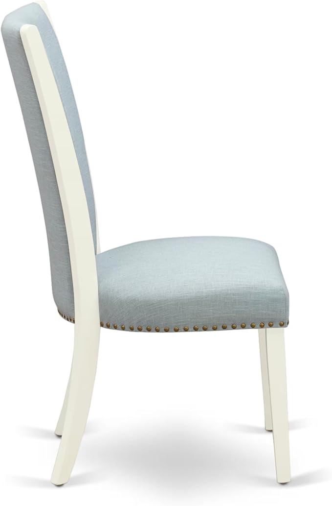 East West Furniture V077VE215-5 5 Piece Dining Set Includes a Rectangle Dining Room Table with V-Legs and 4 Baby Blue Linen Fabric Upholstered Chairs, 40x72 Inch, Multi-Color