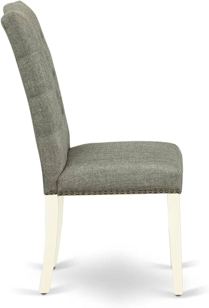 East West Furniture V027EL207-6 6 Piece Modern Dining Table Set Contains a Rectangle Wooden Table with V-Legs and 4 Gray Linen Fabric Parson Chairs with a Bench, 40x72 Inch, Multi-Color