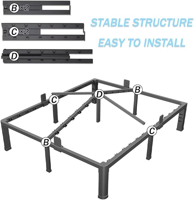 FUIOBYVV 16 Inch Queen Bed Frame with Rounded Corner and Headboard Hole Mattress Retainers 3500 LBS Metal Heavy Duty Steel Slats Support No Box Spring Needed Platform Noise Free Easy Assembly