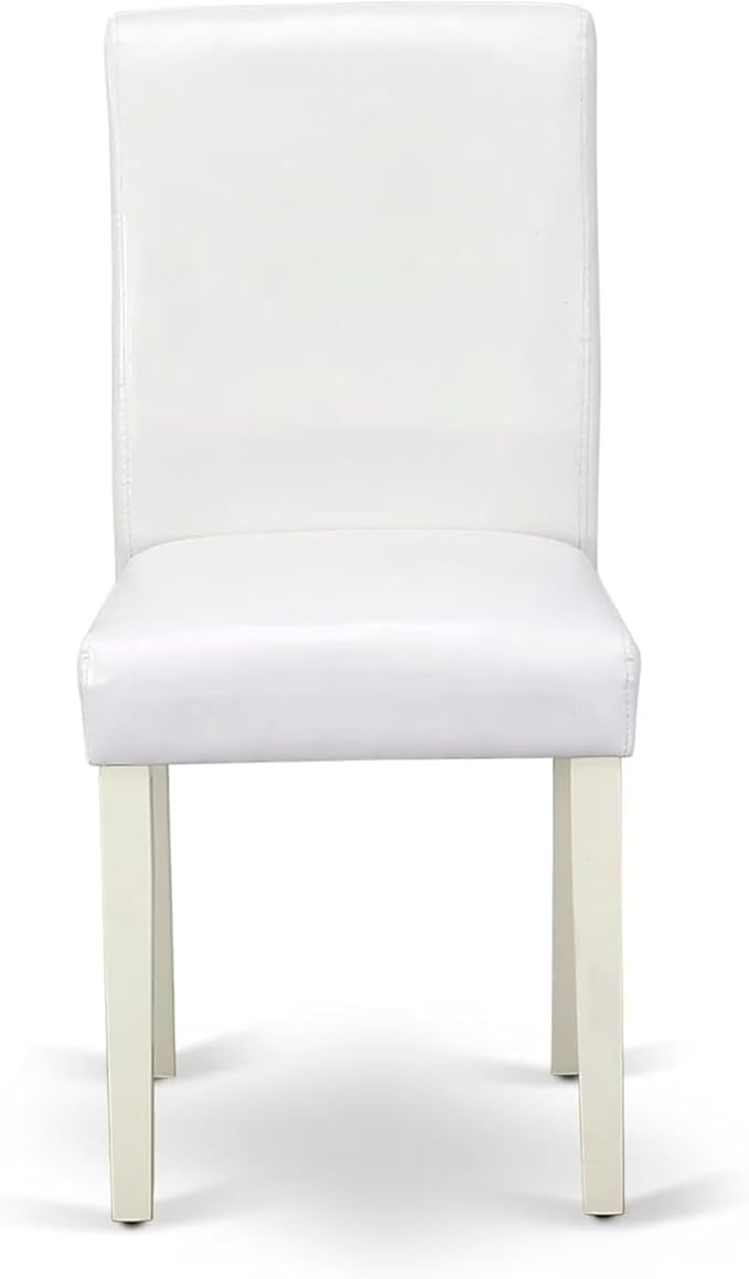 East West Furniture ANAB5-LWH-64 5 Piece Dining Room Table Set Includes a Round Kitchen Table with Pedestal and 4 White Faux Leather Upholstered Parson Chairs, 36x36 Inch, Linen White