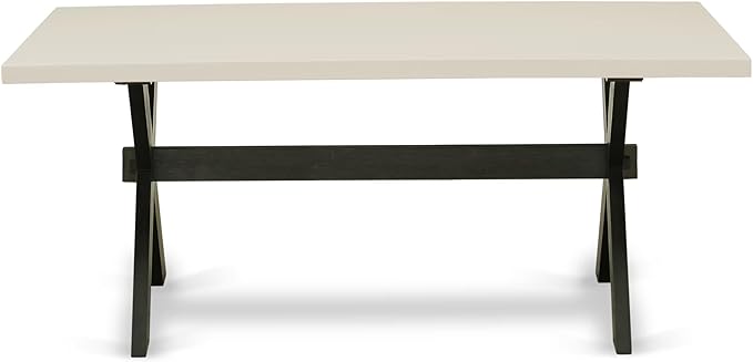East West Furniture X627EL635-9 9 Piece Dining Room Table Set Includes a Rectangle Dining Table with X-Legs and 8 Doeskin Linen Fabric Upholstered Parson Chairs, 40x72 Inch, Multi-Color