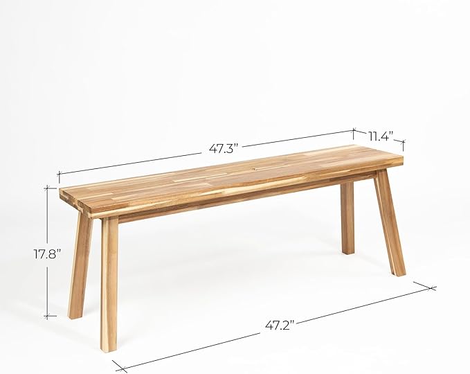 Bench 100% Solid Acacia Wood, Backless, Wax Galvanized Finish, Easy Assembly, End Table Wooden Bench Furniture for Plant, Dining Room, Entryway, Indoor (47 inches)
