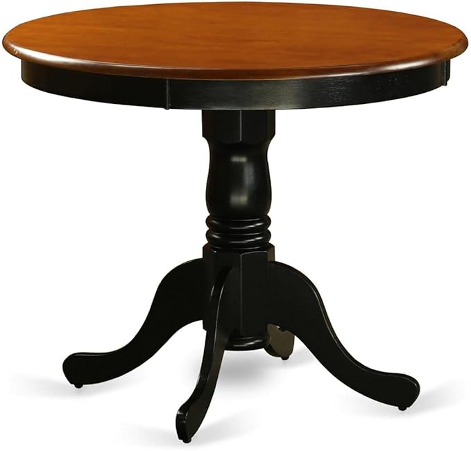 East West Furniture ANTI5-BLK-W 5 Piece Kitchen Table Set for 4 Includes a Round Dining Room Table with Pedestal and 4 Dining Chairs, 36x36 Inch, Black & Cherry