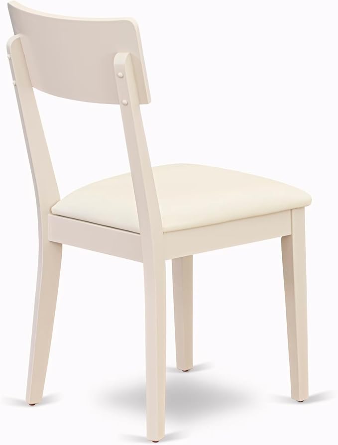 East West Furniture DMAD5-LWH-LC 5 Piece Dining Table Set for 4 Includes a Round Kitchen Table with Dropleaf and 4 Faux Leather Upholstered Dinette Chairs, 42x42 Inch, Linen White
