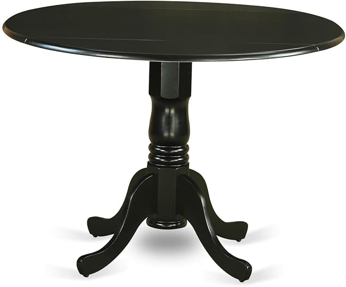 East West Furniture DLCL3-BLK-W 3 Piece Kitchen Table Set for Small Spaces Contains a Round Dining Room Table with Dropleaf and 2 Solid Wood Seat Chairs, 42x42 Inch, Black