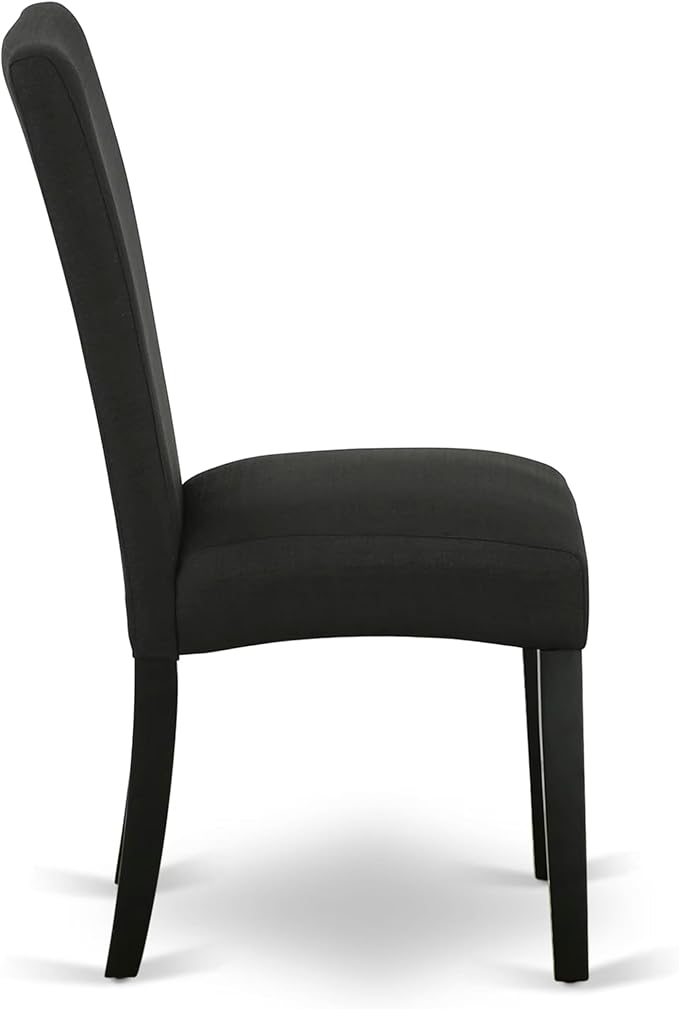 East West Furniture V627DR124-9 9 Piece Dining Set Includes a Rectangle Dining Room Table with V-Legs and 8 Black Color Linen Fabric Upholstered Parson Chairs, 40x72 Inch, Multi-Color