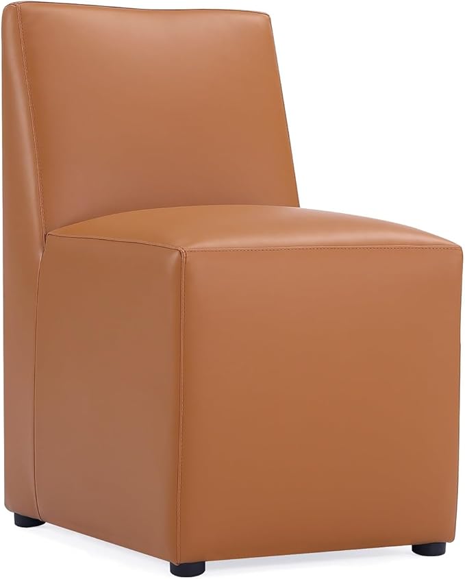 Manhattan Comfort Anna Square Modern Dining Chair with Head to Toe Faux Leather Upholstery and Plastic Foot Padding, Luxury Accent Furniture, Set of 2, Saddle