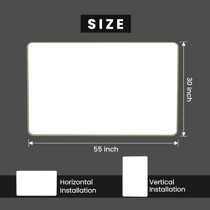 Bronze Bathroom Mirror 55x30 Inch, Brushed Bronze Metal Frame Mirror for Wall, Rounded Rectangle Bathroom Vanity Mirror with Tempered Glass, Anti-Rust, Horizontal/Vertical