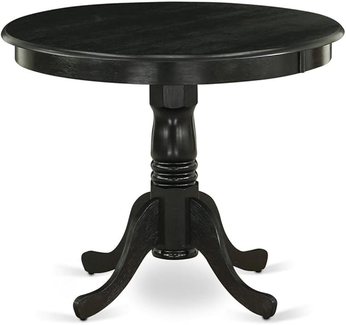 East West Furniture ANVA5-BLK-C 5 Piece Dining Room Furniture Set Includes a Round Dining Table with Pedestal and 4 Linen Fabric Upholstered Chairs, 36x36 Inch, Black