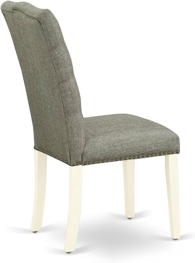 East West Furniture V097EL207-9 9 Piece Kitchen Table Set Includes a Rectangle Dining Table with V-Legs and 8 Gray Linen Fabric Parson Dining Chairs, 40x72 Inch, Multi-Color