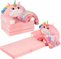 Unicorn Kids Couch Fold Out 2-in-1 Toddler Sofa Fold Out with Blanket, Soft Toddler Chair Comfy for Boys Girls Baby, Convertible Sofa to Lounger for Napping Reading Playing Christmas, Pink