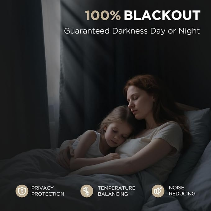 Joydeco 100% Blackout Curtains for Bedroom - Natural Linen Curtains 52" W x 72" L Long, Thermal Insulated 2 Panels Light Grey. Room Darkening Light Blocking Drapes for Living Room
