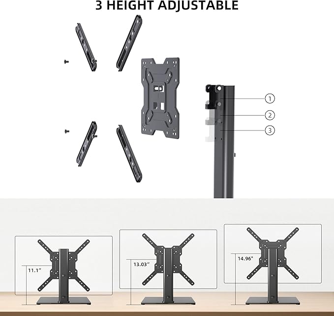 Universal TV Stand Base, Table Top TV Stand for 17-55 Inch LCD/LED TVs, Height Adjustable Monitor Mount Stand with Tempered Glass Base Holds up to 88lbs VESA 400x400mm, TS102