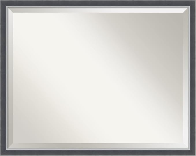 Amanti Art Black Bathroom Mirror for Over Sink, 24x30 Eva Black Silver Thin Rectangle Vanity Mirror, Large Modern Contemporary Frame, Hangs Horizonally and Vertically, Bathroom Wall Decor, Beveled