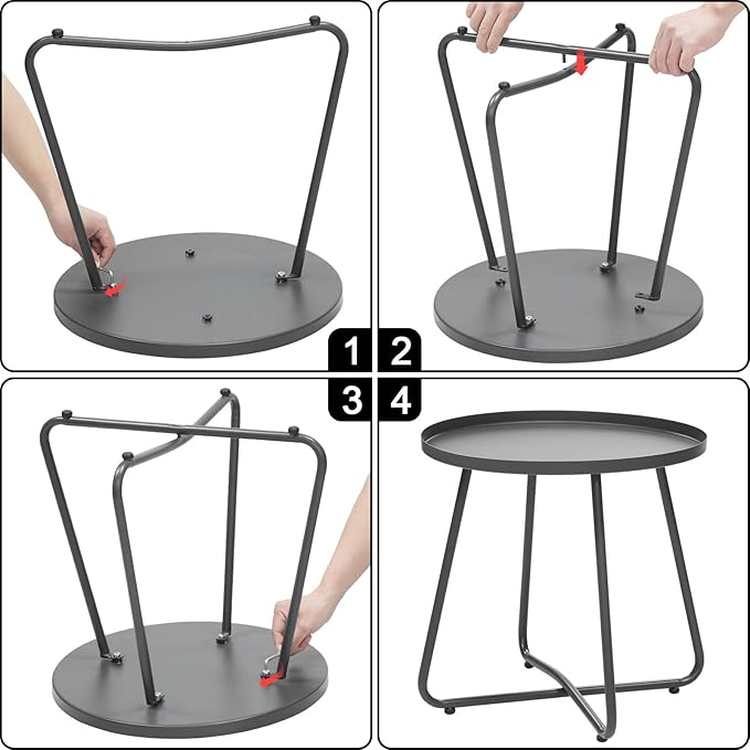 Dia.17.7ins Steel Round Coffee Table, Steel Tray Table, Side Table, Outdoor and Indoor Use, Weather Resisitant, Patio, Balcony, Garden, Backyard (Grey)