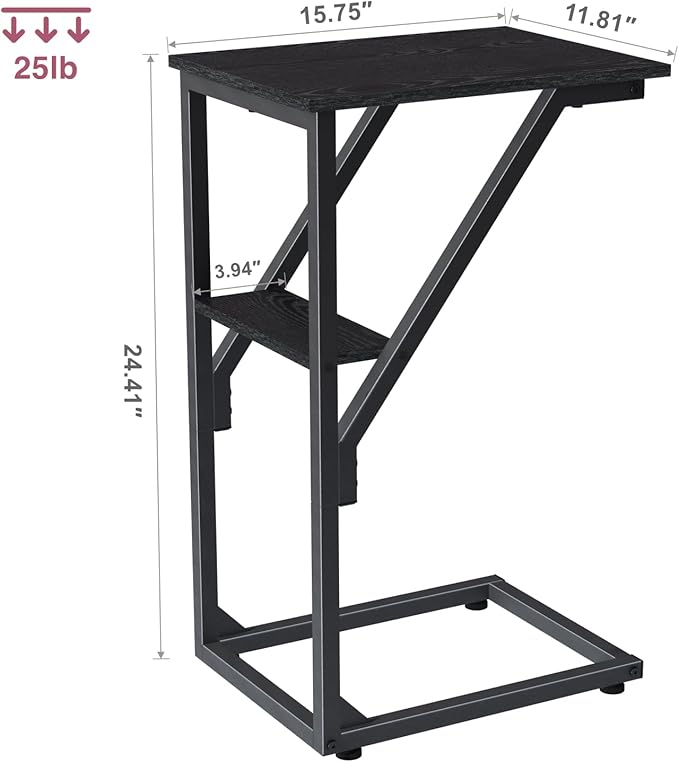 C-Shaped End Table, Small Side Table for Couch, Sofa TV Tray Table for Living Room, Bedroom, Bedside ET-D-BK1