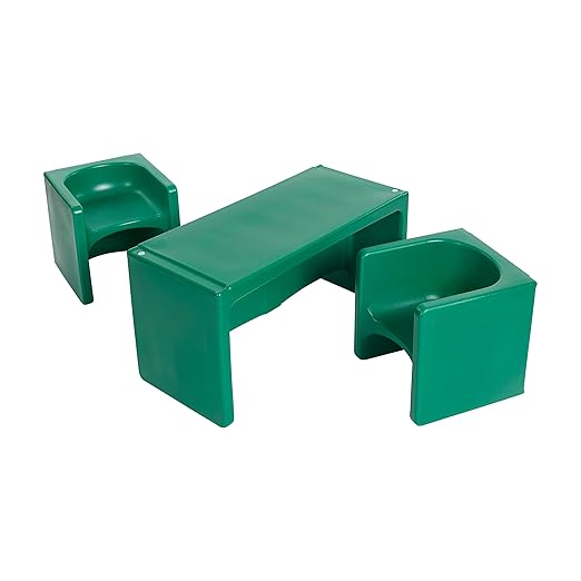 ECR4Kids Tri-Me Table and Cube Chair Set, Multipurpose Furniture, Green, 3-Piece