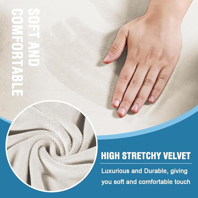 H.VERSAILTEX Sofa Cover 4 Piece T Cushion Sofa Slipcovers Thick Velvet Couch Cover Stretch T Cushion Sofa Covers for 3 Cushion Couch with 3 Individual T Cushion Covers, Porcelain