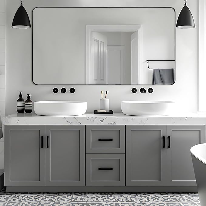 ANDY STAR Black Bathroom Mirrors for Over Sink, 24x48 Inch Matte Black Mirror for Bathroom, Rectangle Metal Vanity Mirror for Wall-Modern Clean Design with Superior Stainless Steel Frame