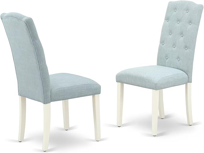 East West Furniture X027CE215-6 6 Piece Dining Room Set Contains a Rectangle Dining Table with X-Legs and 4 Baby Blue Linen Fabric Parson Chairs with a Bench, 40x72 Inch, Multi-Color