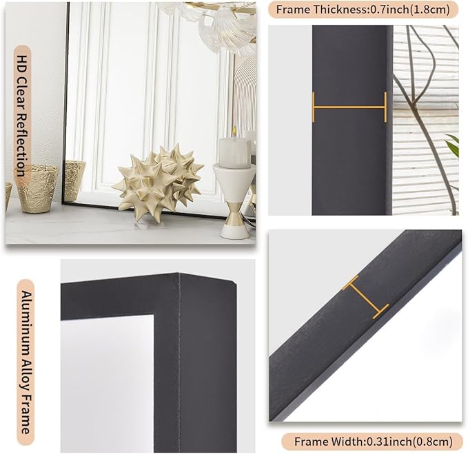 Koonmi Black Mirrors for Wall, 36x48 Inch Bathroom Mirror, Rectangular Wall Mirror for Living Room Bedroom Bathroom, Hangs Horizontally or Vertically