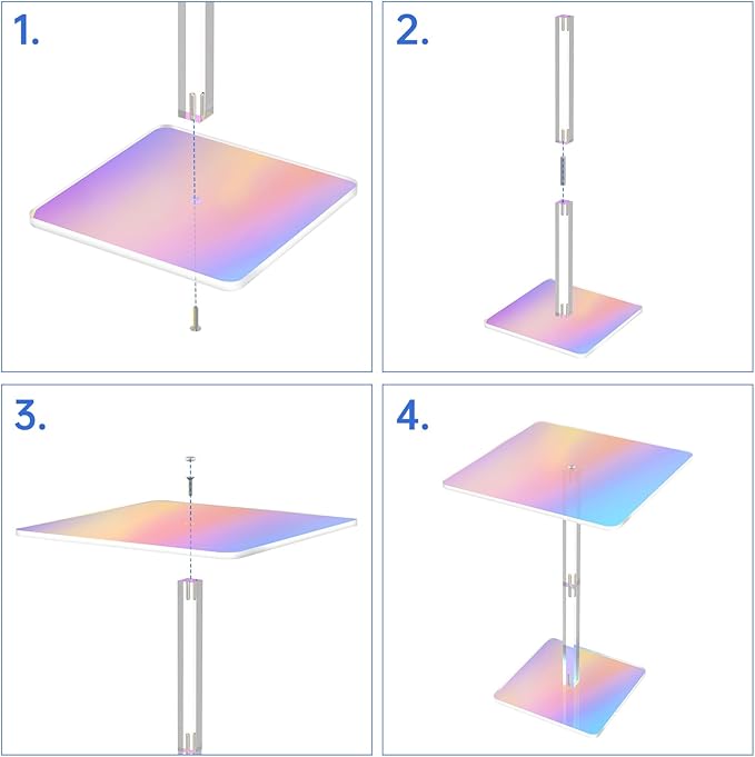 NiHome Square Iridescent Acrylic End Table for Small Spaces, Living Rooms, Bedrooms, Balconies, 0.3-Inch Thick Acrylic Coffee Table with Crystal Clear and Durable Design, 13.3"x13.3"x18.9" (1PC)