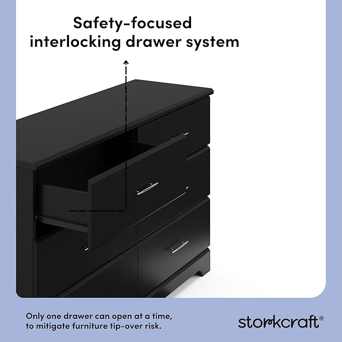 Storkcraft Brookside 6-Drawer Dresser (Black) – GREENGUARD Gold Certified, Nursery & Kids Storage, Nursery Essentials, Kids Room Storage, Durable Bedroom Dresser