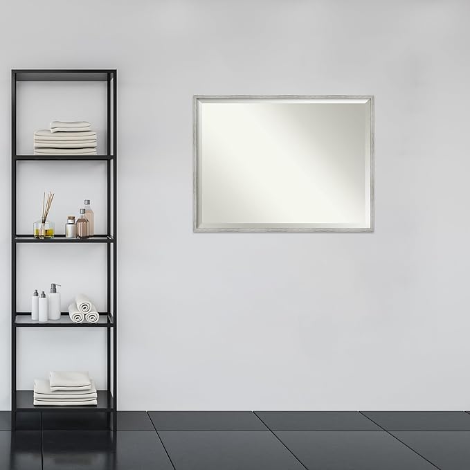 Amanti Art White Bathroom Mirror for Over Sink, 31x41 Shiplap White Narrow Rectangle Vanity Mirror, X-Large Cottage Wood Frame, Hangs Horizonally and Vertically, Bathroom Wall Decor, Beveled Edge