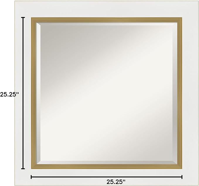 Amanti Art White Bathroom Mirror for Over Sink, 25x25 Eva White Gold Square Vanity Mirror, Medium Modern Frame, Hangs Horizonally and Vertically, Bathroom Wall Decor, Beveled Edge from WI, USA