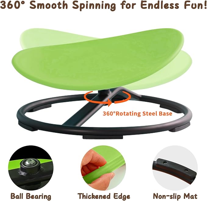 Kids Sensory Spinning Chair for Autism Ages 3+, Sit and Spin Swivel Chair for Kids with ADHD, Sensory Chairs for Autistic Children, Sensory Toys for Motion Sickness Relief, Balance Training (Green)