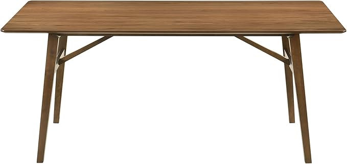 Armen Living Channell Mid Century Modern 6 Piece Walnut Wood Dining Table Set with Bench in Orange Fabric