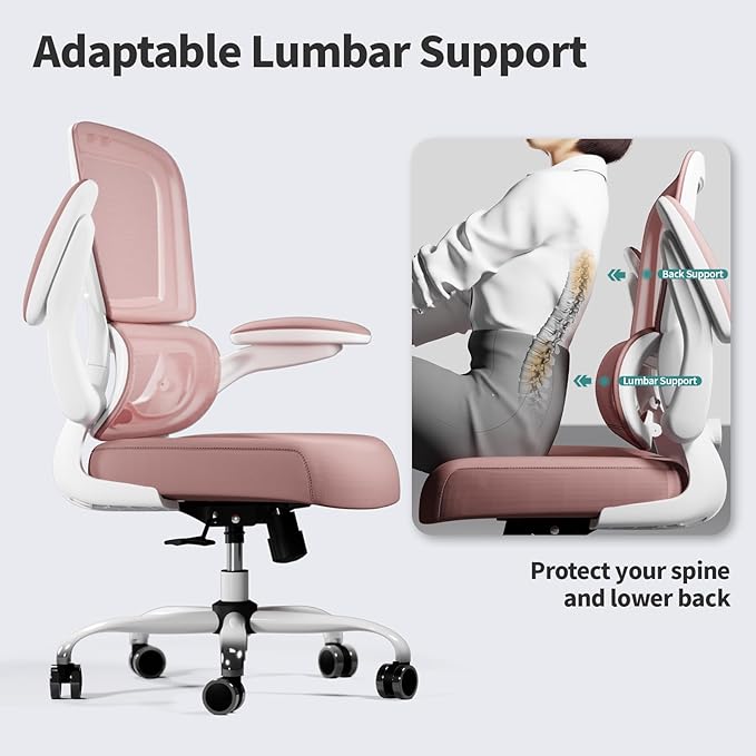 TRALT Office Chair - Ergonomic Desk Chair with Adjustable Lumbar Support, Mesh Computer Chair, Executive Chairs for Home Office Comfortable Lumbar Support (Pink)