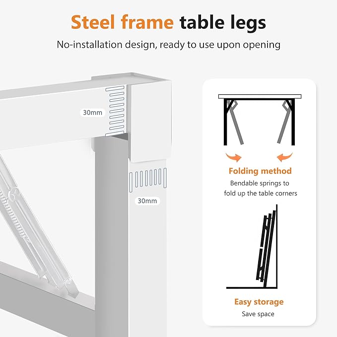 DlandHome Folding Desk - 31.5 Inch Small Computer Desk for Home Office - Folding Table Writing Table for Small Spaces - No Assembly Required - Teak & White Frame