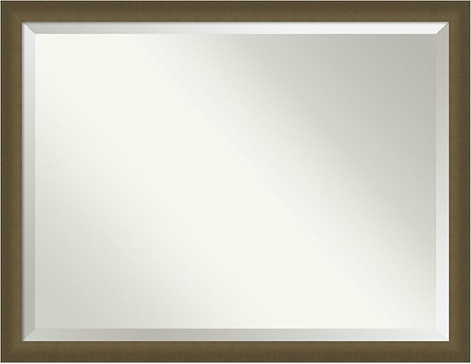 Amanti Art Bronze Bathroom Mirror for Over Sink, 34x44 Blaine Light Bronze Narrow Rectangle Vanity Mirror, X-Large Modern Contemporary Frame, Hangs Horizonally and Vertically, Bathroom Wall Decor