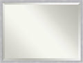Amanti Art Silver Bathroom Mirror for Over Sink, 32x42 Grace Brushed Nickel Narrow Rectangle Vanity Mirror, X-Large Modern Frame, Hangs Horizonally and Vertically, Bathroom Wall Decor, Beveled Edge