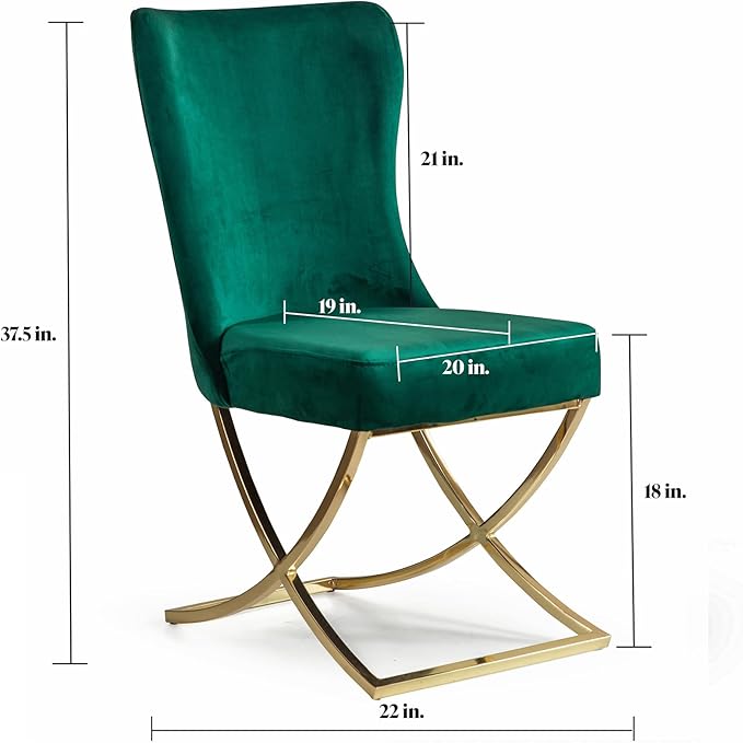 Ottomanson Royal Dining Chairs Set of 4 – Upholstered Tufted Microfiber, Assembled, Gold Metal Legs, Beech Wood Frame, 350 lb Capacity, Green