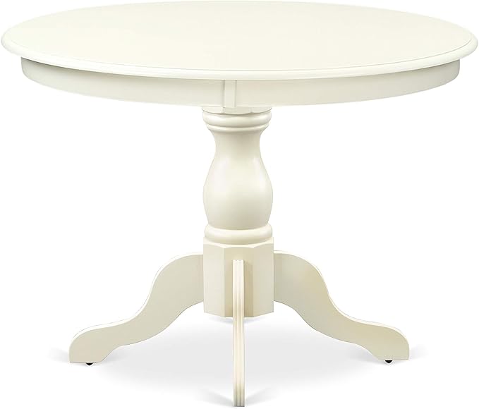 East West Furniture HBCL3-LWH-C 3 Piece Dining Table Set for Small Spaces Contains a Round Dining Room Table with Pedestal and 2 Linen Fabric Upholstered Chairs, 42x42 Inch, Linen White