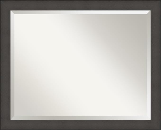 Amanti Art Silver Bathroom Mirror for Over Sink, 26x32 Blaine Light Pewter Narrow Rectangle Vanity Mirror, Large Modern Contemporary Frame, Hangs Horizonally and Vertically, Bathroom Wall Decor