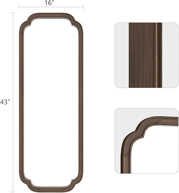 WallBeyond Full Length Mirror Wall Mounted 43"x16", Rustic Wooden Frame Floor Mirror, Large Full Body Mirror for Bedroom, Leaning or Hanging Against Wall (Walnut Solid Wood)
