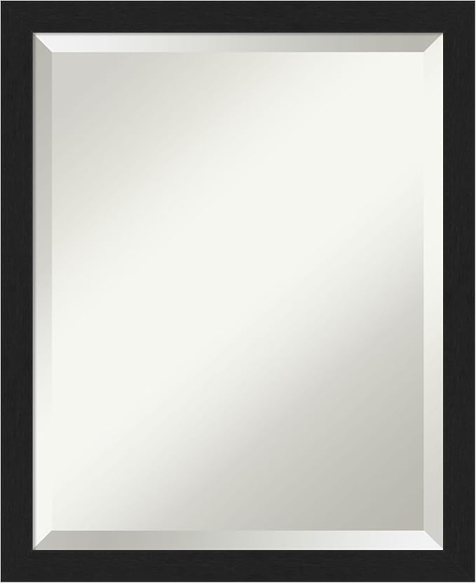 Amanti Art Black Bathroom Mirror for Over Sink, 22x18 Grace Brushed Metallic Black Narrow Rectangle Vanity Mirror, Small Modern Frame, Hangs Horizonally and Vertically, Bathroom Wall Decor