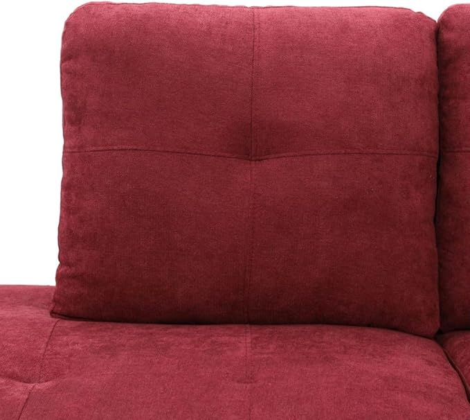 Red L-Shaped 3-Piece Flannel Sofa with Storage Ottoman Set, Sectional Couch Sofa Set for Living Room, Office, Small Space