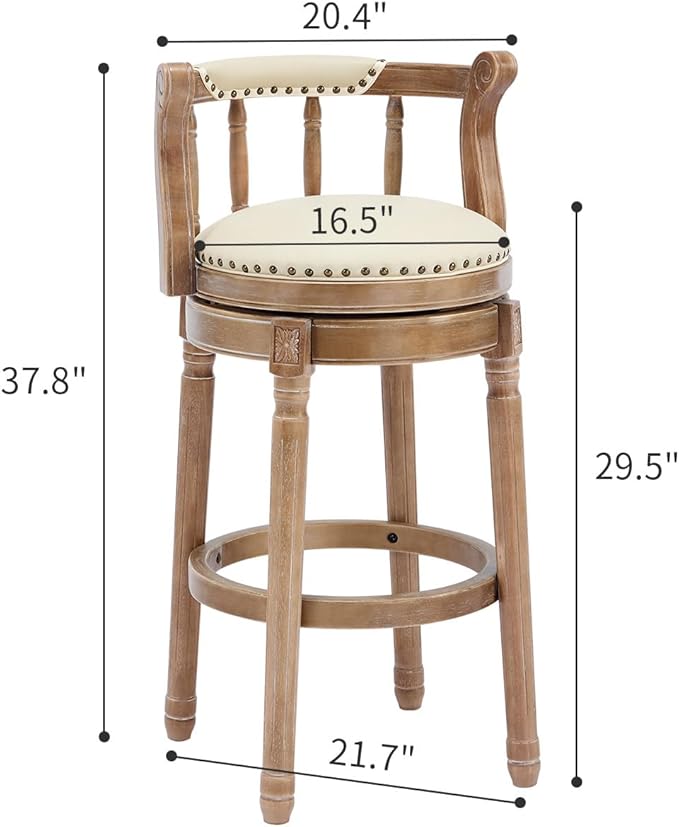 Cow top Leather Wooden Bar Stools, 360 Degree Swivel Bar Height Chair with Backs for Home Kitchen Counter, Morden Chair Barstools (Retro-Beige, Bar Height-Seat Height 29.5”)