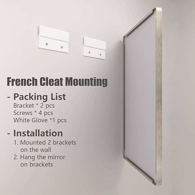 55x30 Silver Bathroom Mirror for Wall, Brushed Metal Silver Framed Bathroom Vanity Mirror, Rounded Corner Rectangle Mirror, Shatterproof, Anti-Rust (Horizontal/Vertical)