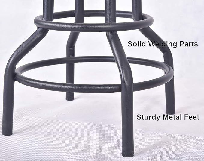 Diwhy Industrial Vintage Counter Stool, Kitchen Counter Height Adjustable Swivel Chair, Metal Frame Stool, 20.47-26.77 Inch, Fully Welded Base, Brown PU Upholstered, Set of 2