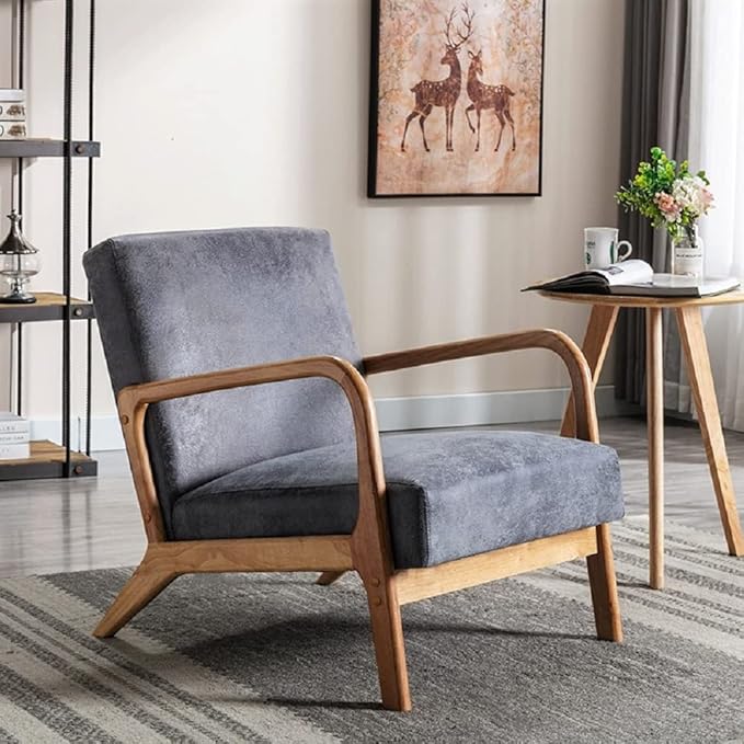 Container Furniture Direct Classic Comfortable Reading Small Modern Boho Microfiber Upholstered Lounge Armchair for Living Room, Reading, Bedroom, Office, and Small Spaces in Grey