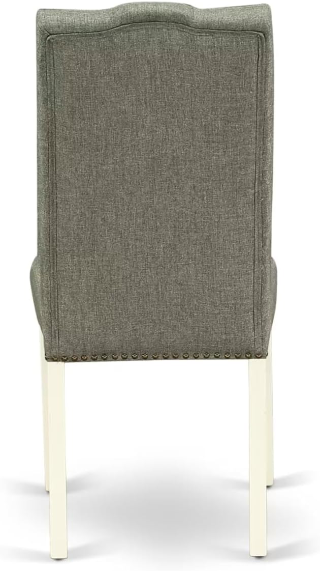East West Furniture V077EL207-9 9 Piece Kitchen Table & Chairs Set Includes a Rectangle Dining Room Table with V-Legs and 8 Gray Linen Fabric Parson Dining Chairs, 40x72 Inch, Multi-Color
