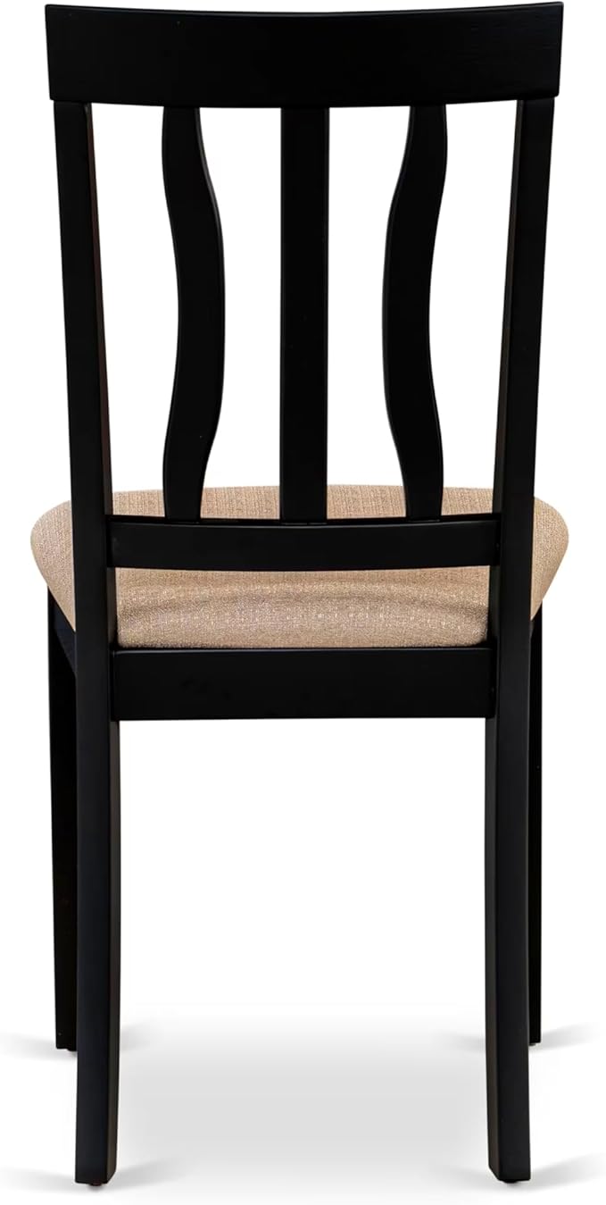 East West Furniture DLAN3-BCH-C 3 Piece Dining Room Table Set Contains a Round Kitchen Table with Dropleaf and 2 Linen Fabric Upholstered Dining Chairs, 42x42 Inch, Black & Cherry