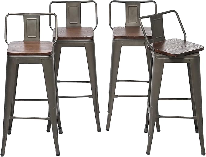 30 Inch Swivel Bar Stools Set of 4 with Backs Counter Height Industrial Metal Barstools Island Bar Chairs for Home Kitchen Dining Room (Swivel 30 inch,Rusty Wooden)