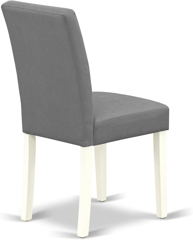 East West Furniture DOAS5-LWH-41 5 Piece Kitchen Table Set Includes A Dinner Table and 4 Platinum Gray Polyester Fabric Person Chairs with Stylish Back- Linen White Finish